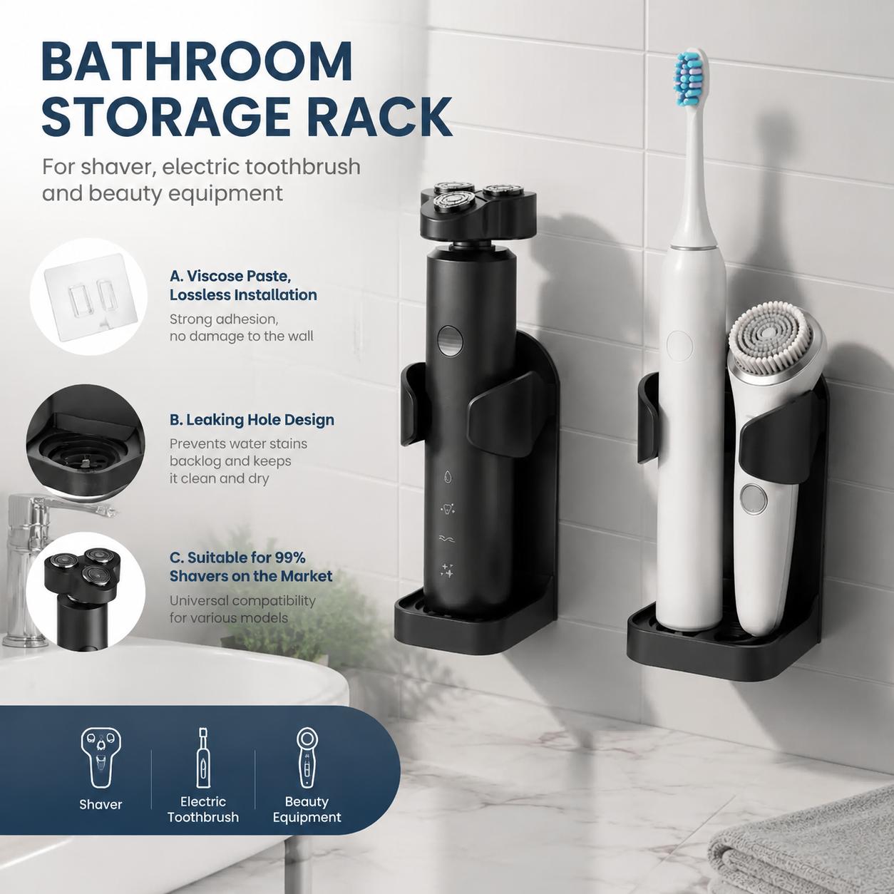 Home Essentials Bathroom Accessories - Soporte para cepillos de dientes autoadhesivo,