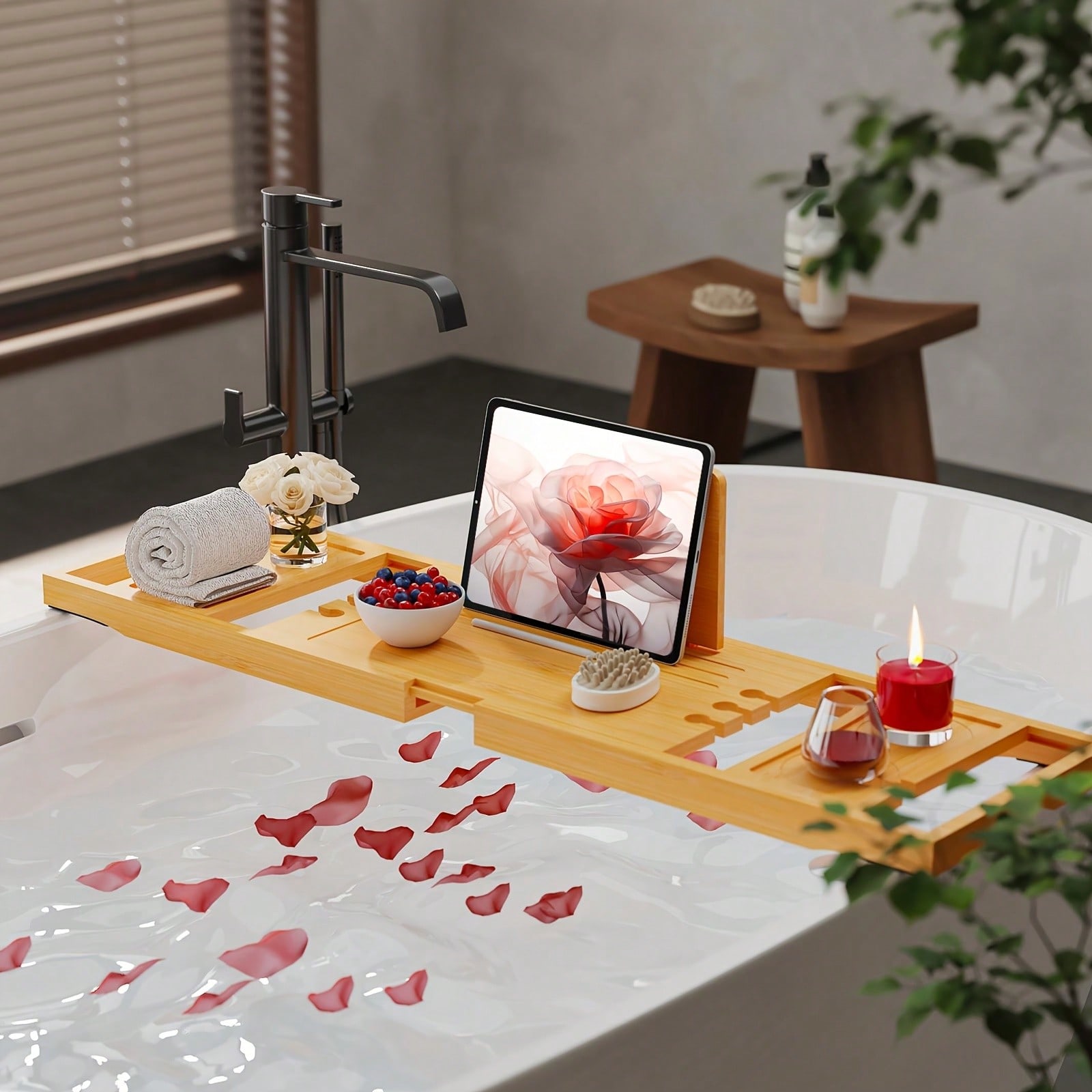 Bath Caddy Tray - Bandeja de bambú para bañera, organizador