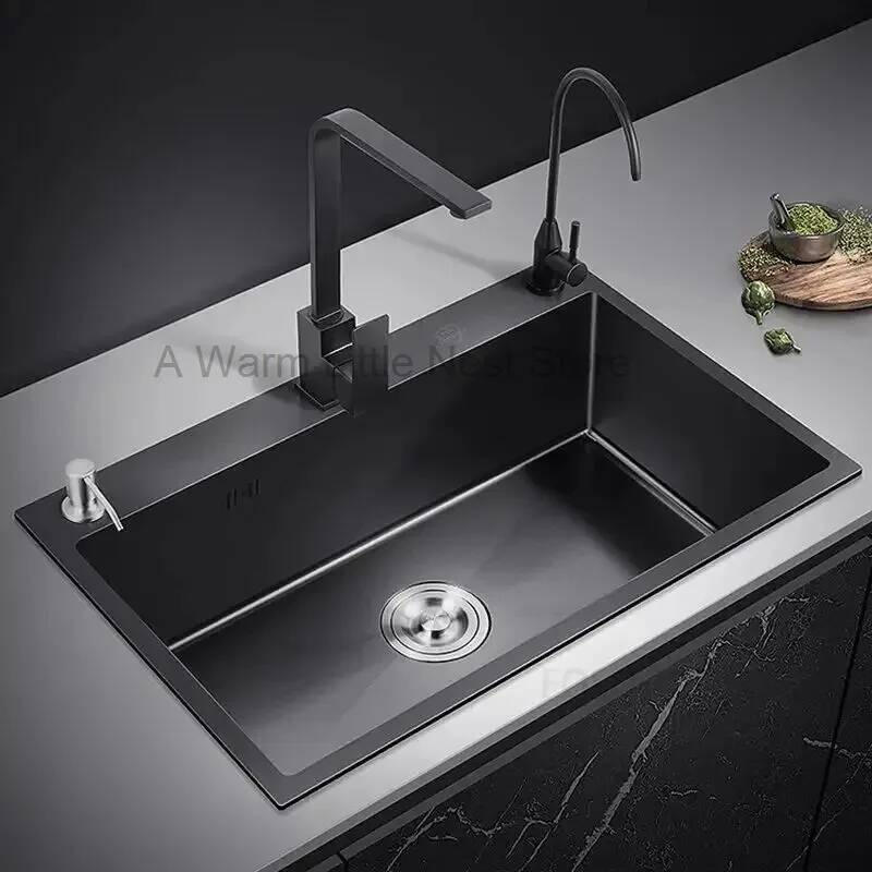 Home One Bathroom Accessories - Fregaderos de Cocina Nano Negros, Lavabo