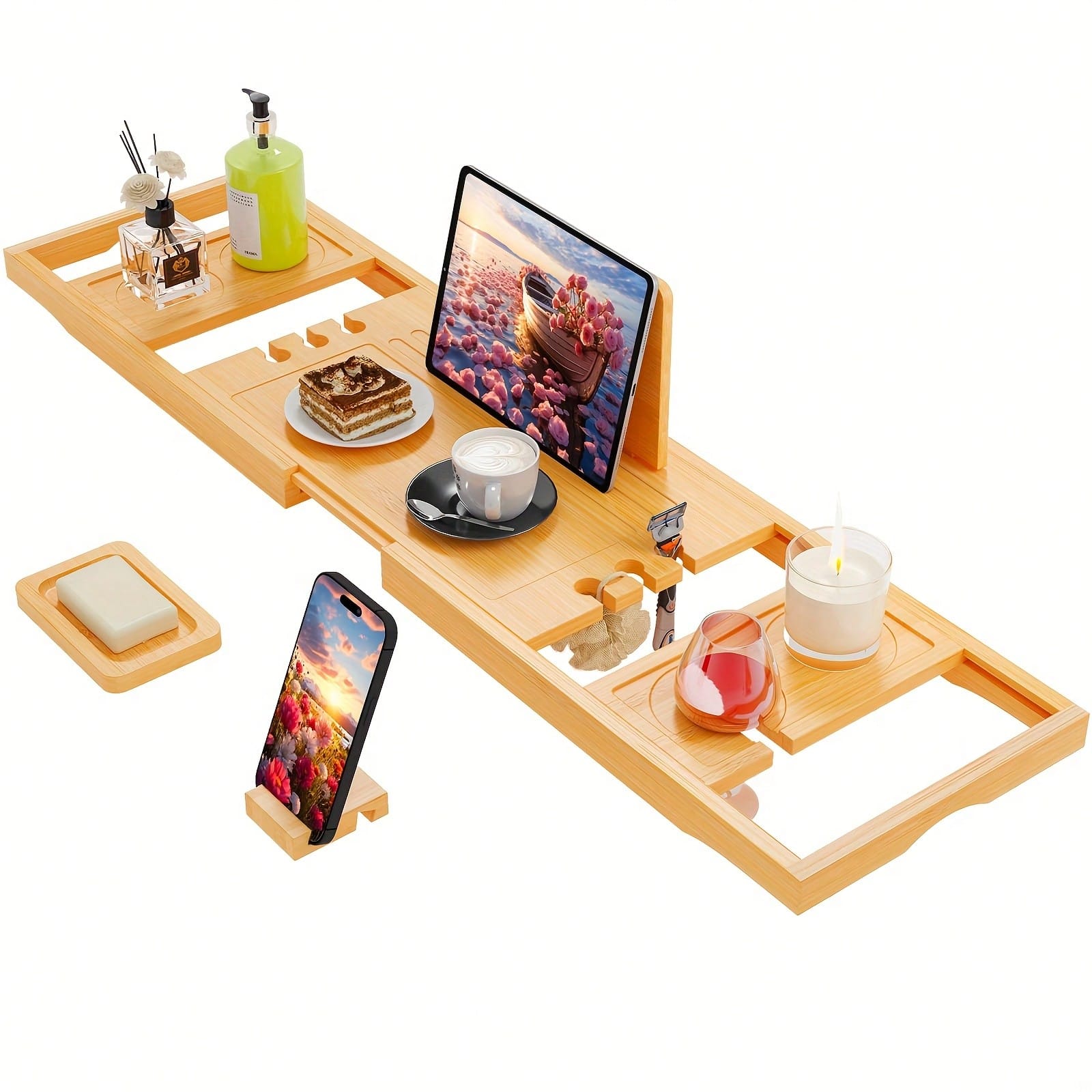 Bandeja de bambú para bañera,  - Bath Caddy Tray reseña y precio