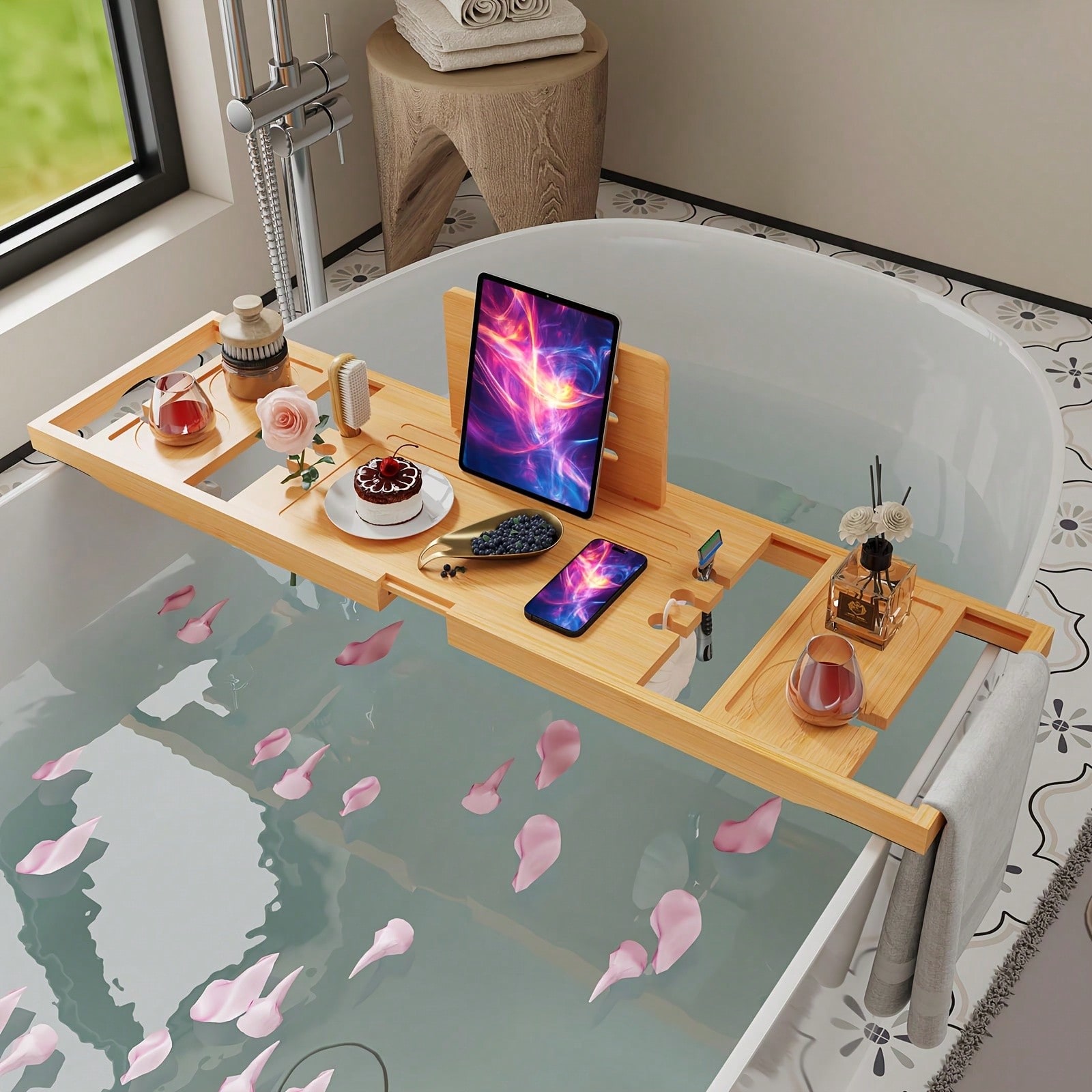 Bandeja de bambú para bañera,  - Bath Caddy Tray reseña y precio